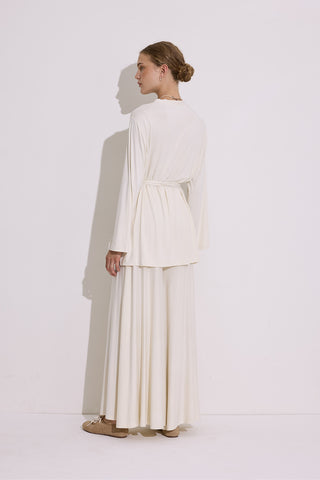 Tie Front Draped Kimono Pearl