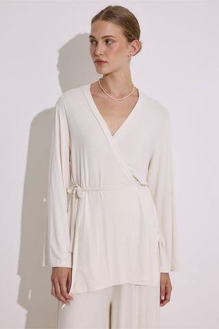 Tie Front Draped Kimono Pearl