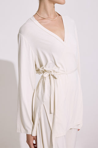 Tie Front Draped Kimono Pearl