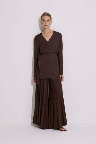 Tie Front Draped Kimono Brown