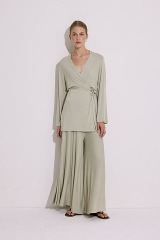 Tie Front Draped Kimono Pastel Green