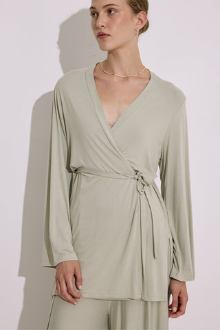 Tie Front Draped Kimono Pastel Green