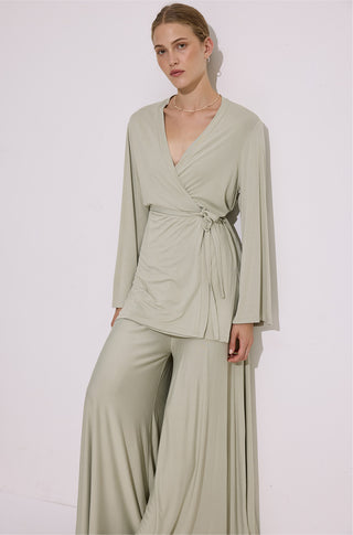 Tie Front Draped Kimono Pastel Green