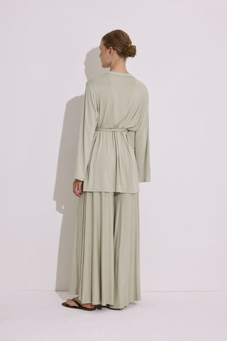 Tie Front Draped Kimono Pastel Green