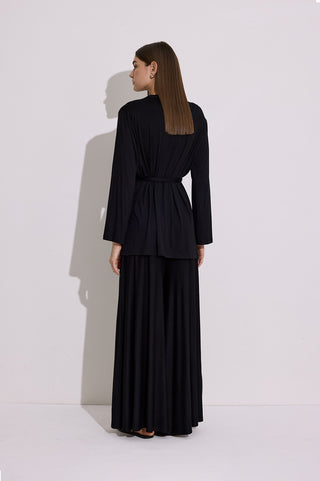 Tie Front Draped Kimono Black