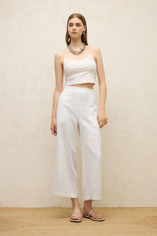 Straight Linen Trousers White