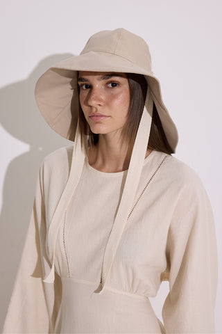 Corded Wide‑Brim Hat Beige