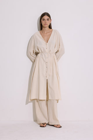 Textured Button Longline Tunic Natural