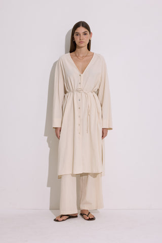 Textured Button Longline Tunic Natural