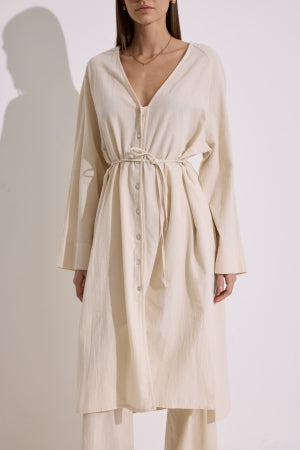 Textured Button Longline Tunic Natural