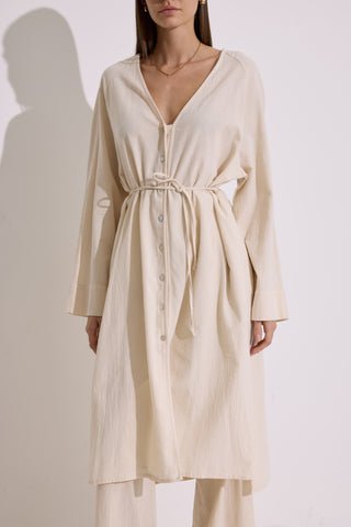 Textured Button Longline Tunic Natural