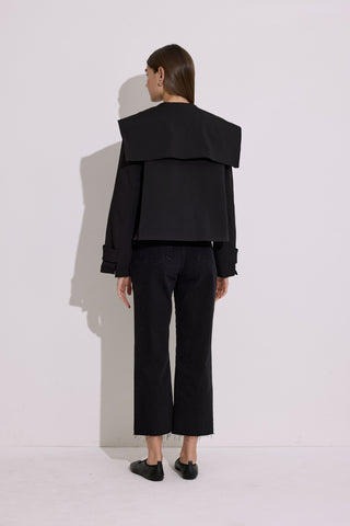 Wide Collar Cropped Trench Coat Black