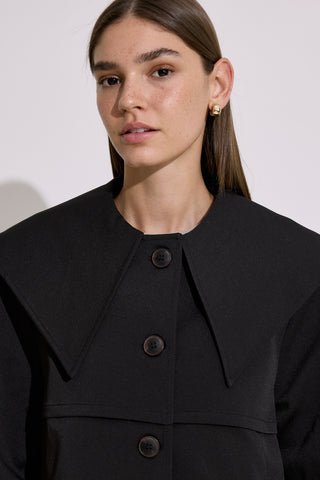 Wide Collar Cropped Trench Coat Black
