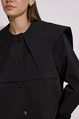 Wide Collar Cropped Trench Coat Black