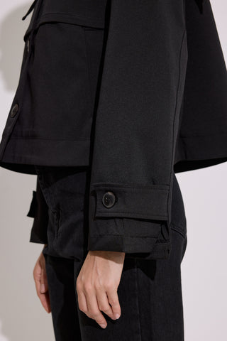 Wide Collar Cropped Trench Coat Black