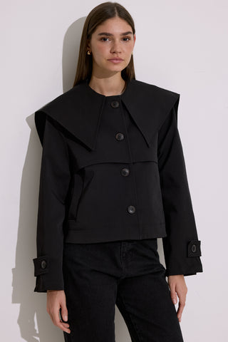 Wide Collar Cropped Trench Coat Black