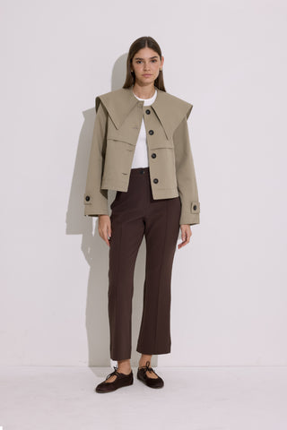 Wide Collar Short Trench Coat Green