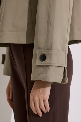 Wide Collar Short Trench Coat Green