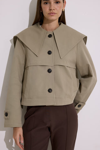 Wide Collar Short Trench Coat Green
