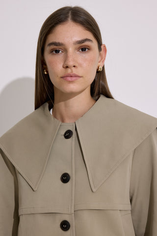 Wide Collar Short Trench Coat Green