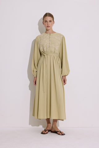 Textured Embroidered Dress Soft Green