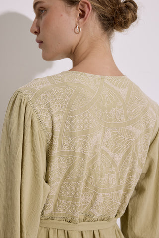 Textured Embroidered Dress Soft Green