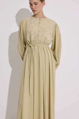 Textured Embroidered Dress Soft Green