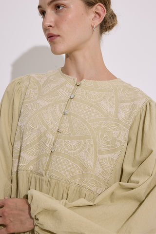 Textured Embroidered Dress Soft Green