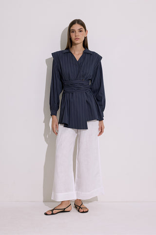 Tie Detail Wrap Shirt Navy Blue