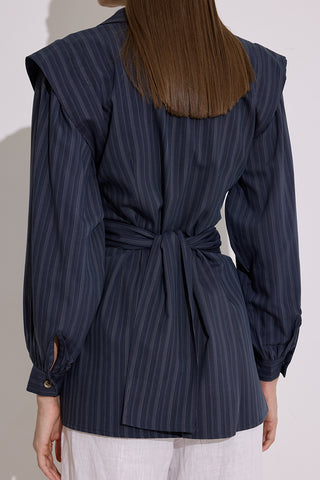 Tie Detail Wrap Shirt Navy Blue