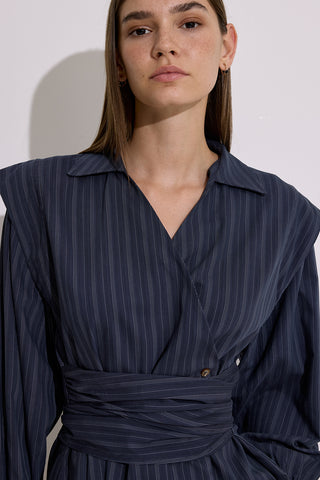 Tie Detail Wrap Shirt Navy Blue