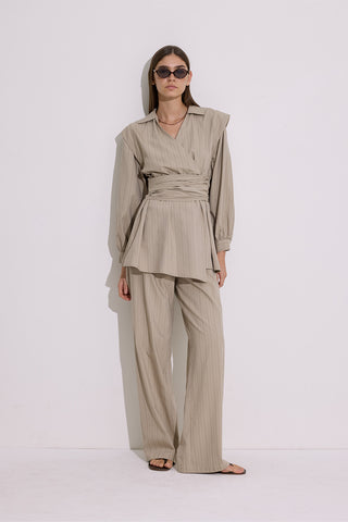 Tie Detail Wrap Shirt Beige