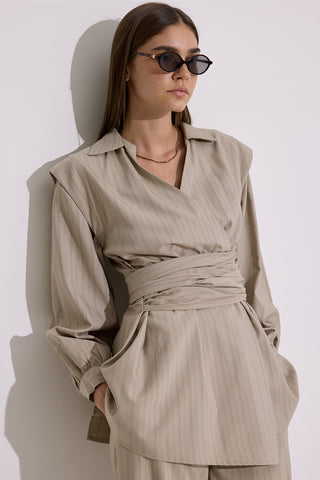 Tie Detail Wrap Shirt Beige