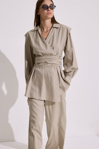 Tie Detail Wrap Shirt Beige
