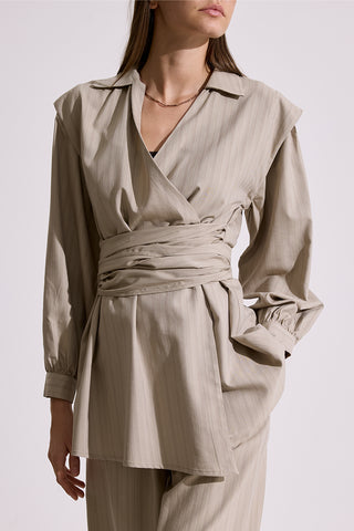 Tie Detail Wrap Shirt Beige