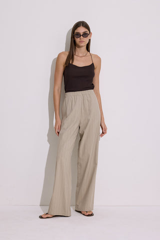 Striped Elastic Waist Trousers Beige