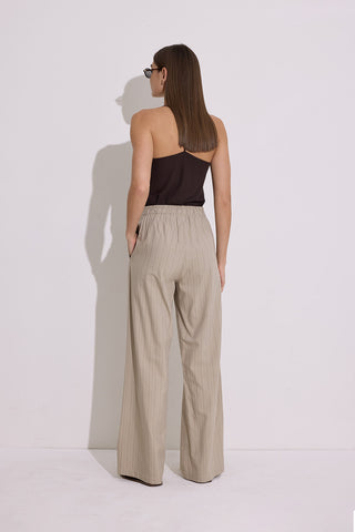 Striped Elastic Waist Trousers Beige