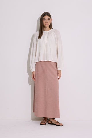 Textured Button-Neck Blouse Ecru