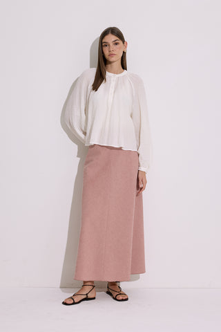 Textured Button-Neck Blouse Ecru