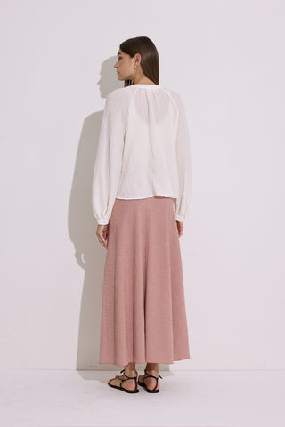 Textured Button-Neck Blouse Ecru