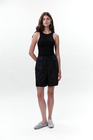 Belted Shorts With Pockets Navy Blue