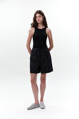 Belted Shorts With Pockets Navy Blue