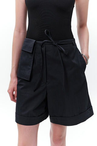 Belted Shorts With Pockets Navy Blue