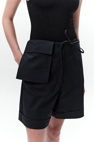 Belted Shorts With Pockets Navy Blue