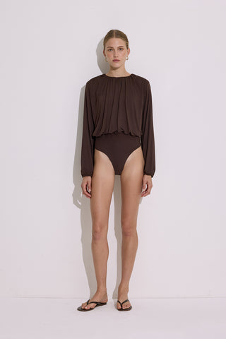 Draped Balloon Blouse Brown