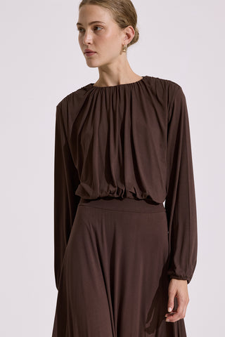 Draped Balloon Blouse Brown