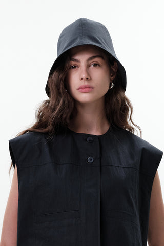 Elastic Trim Bucket Hat Navy Blue