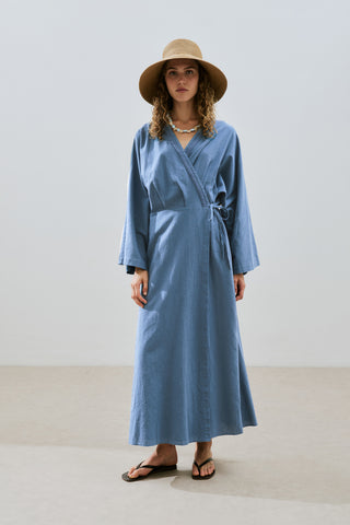 Textured Wrap Dress Indigo