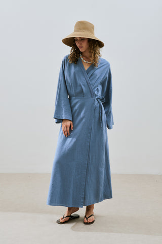 Textured Wrap Dress Indigo