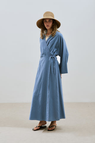 Textured Wrap Dress Indigo
